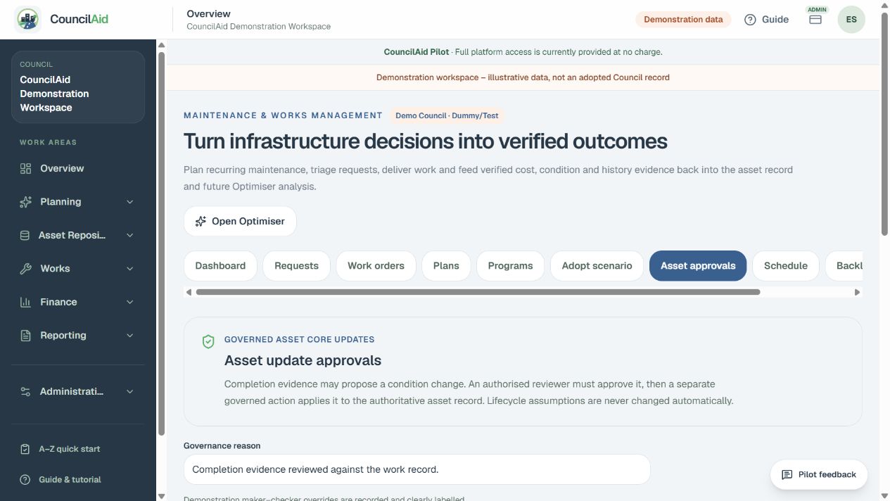 Example CouncilAid screen for step 10: Close the loop